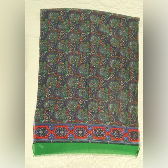 Talbots Red, Blue & Green Paisley Scarf Wrap 26 X 72 - Picture 4 of 7
